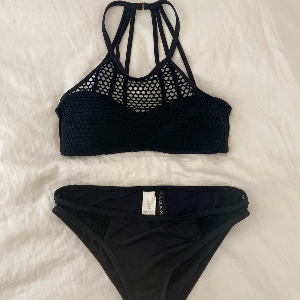 La Blanca Swim bikini halter net neck padded bra top and bottoms size 4